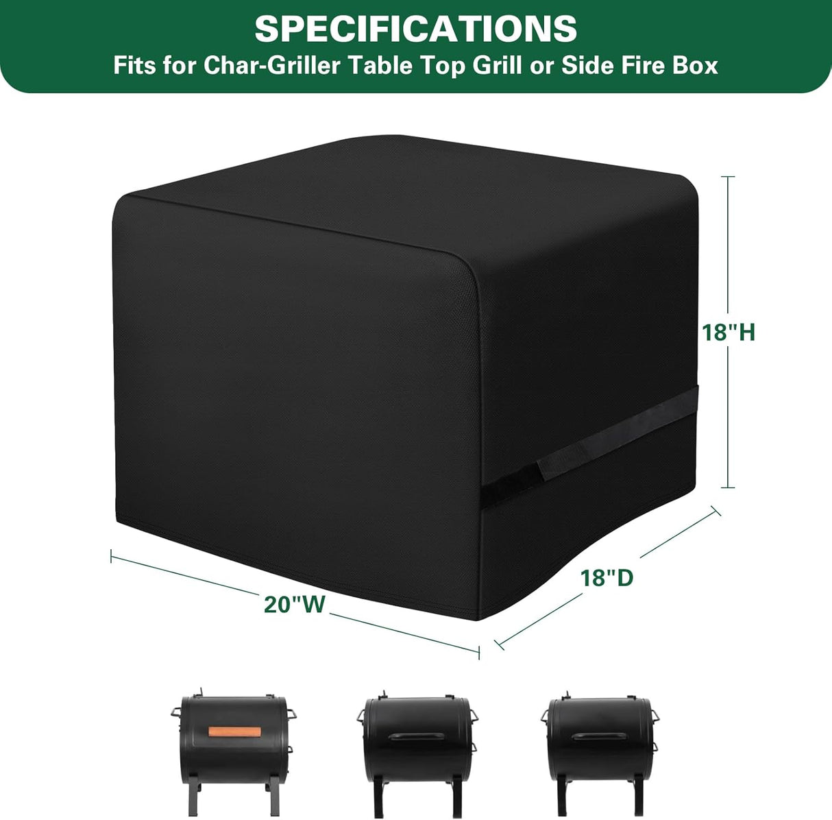 Side Fire Box Grill Cover Fits for Char-Griller 22424 72424 E82424 Portable Tabletop Grill, 600D Heavy Duty BBQ Cover