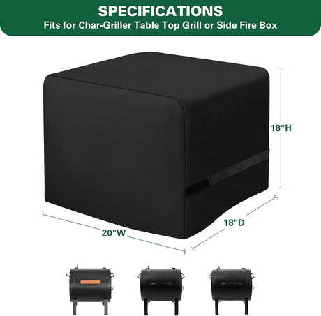 Side Fire Box Grill Cover Fits for Char-Griller 22424 72424 E82424 Portable Tabletop Grill, 600D Heavy Duty BBQ Cover