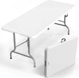 VINGLI 6 Foot Plastic Folding Table Portable Long Table for Indoor Outdoor Use Rectangular with Carrying Handle, Smooth HDPE