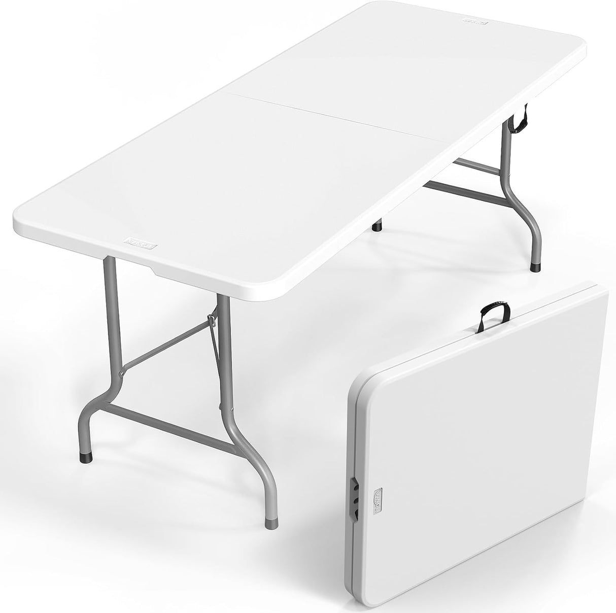 VINGLI 6 Foot Plastic Folding Table Portable Long Table for Indoor Outdoor Use Rectangular with Carrying Handle, Smooth HDPE