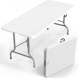 VINGLI 6 Foot Plastic Folding Table Portable Long Table for Indoor Outdoor Use Rectangular with Carrying Handle, Smooth HDPE