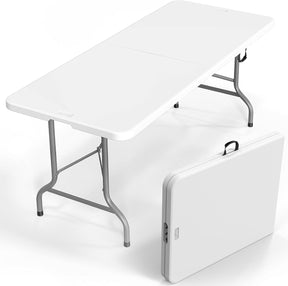 VINGLI 6 Foot Plastic Folding Table Portable Long Table for Indoor Outdoor Use Rectangular with Carrying Handle, Smooth HDPE