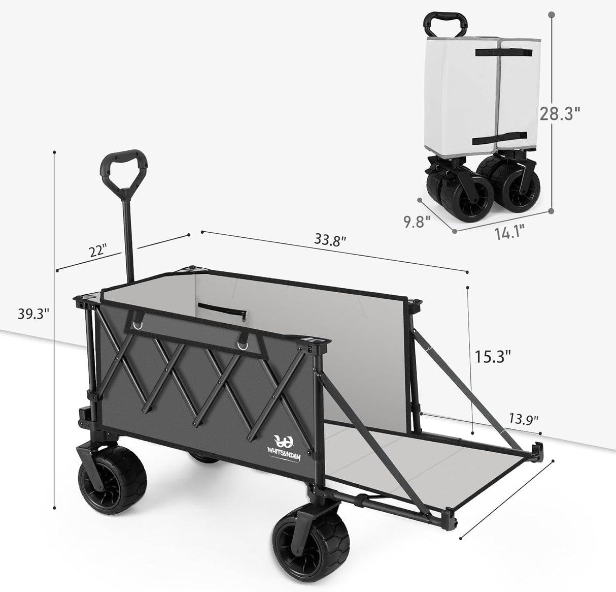 Whitsunday Collapsible Folding Wagon Heavy Duty Utility Beach Wagons with Opened Tailgate and All-Terrain Wheels for