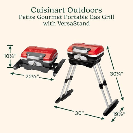 Cuisinart Petite Gourmet Portable Gas Grill with VersaStand, Compact Portable Grill Propane, 150 Sq. In. Cooking Surface,