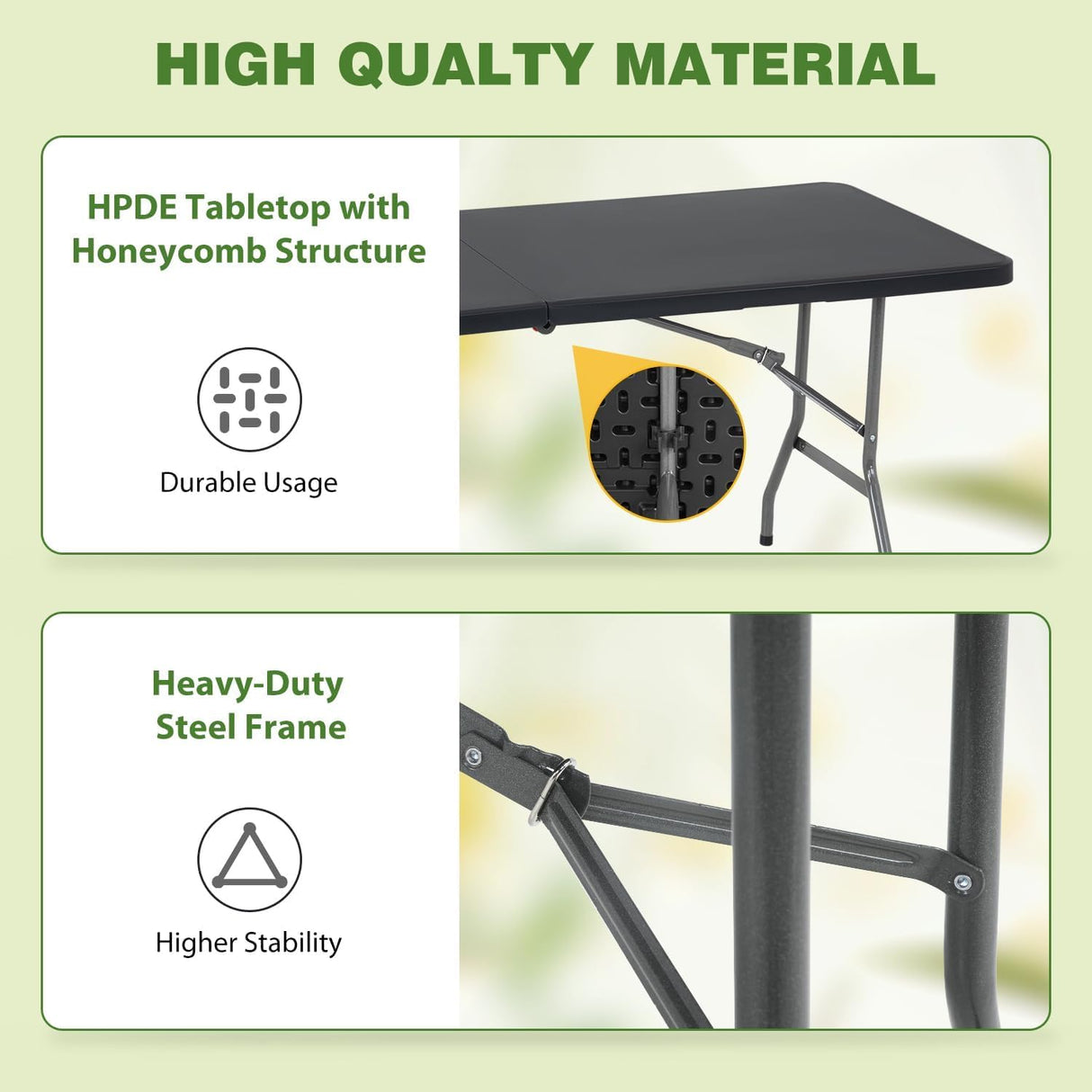 6FT Folding Table, Heavy Duty Plastic Table Portable Fold-in-Half Utility Table Indoor Outdoor Picnic Table w/Handle & Lock