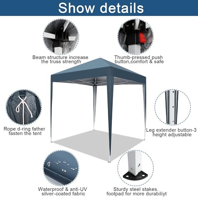 Outvita 6.5x6.5ft Pop Up Canopy Tent, Outdoor Instant Shelter Folding Canopy with Carry Bag for Commercial Events, Party,