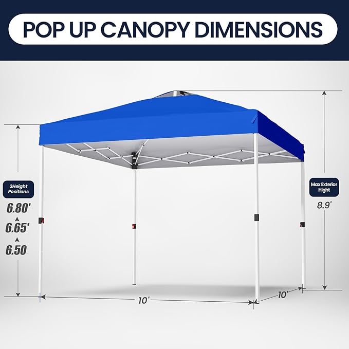 Shades 10x10 Pop Up Canopy with One Push Setup,Heavy Duty Beach Tent with Wheels for Easy Moving, Sun Shelter for