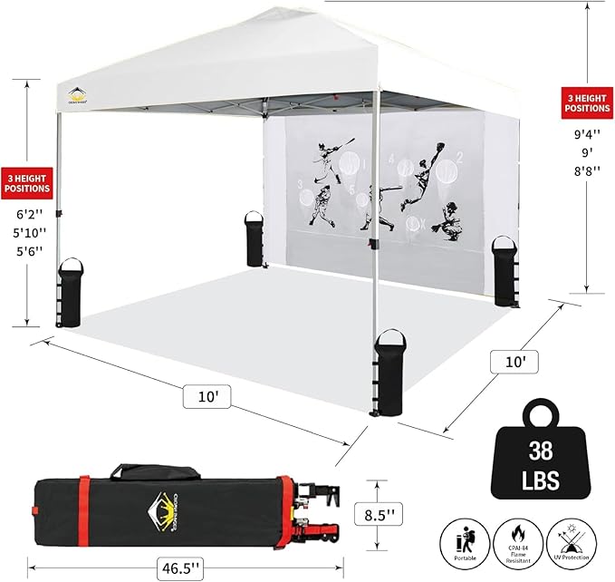 CROWN SHADES 10x10 Pop Up Canopy Tent with Game Netting - Beach Tent with One Push Setup - Outdoor Sun Shade for Events,