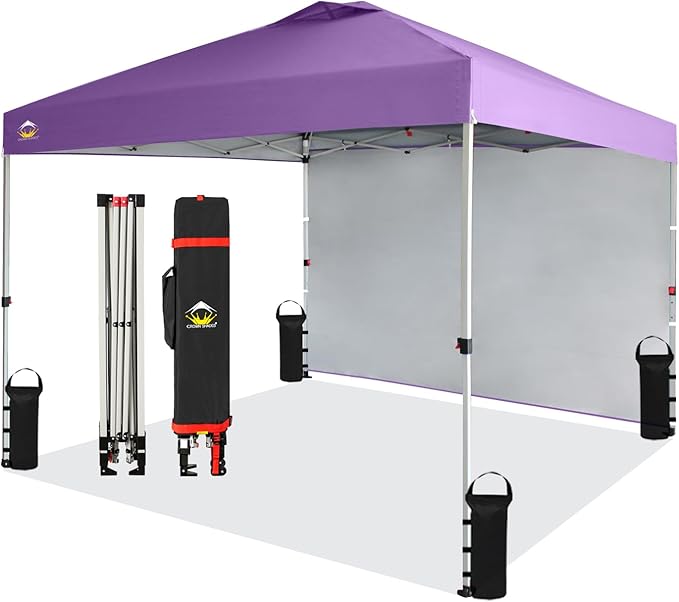 CROWN SHADES 10x10 Pop Up Canopy with 1 Side Wall - Beach Tent with One Push Setup - Outdoor Sun Shade for Events, Parties,