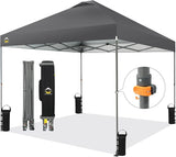 CROWN SHADES Adjustable Height on The Fly, 10x10 Pop Up Canopy - Beach Tent with One Push Setup - Easy Outdoor Sun Shade for