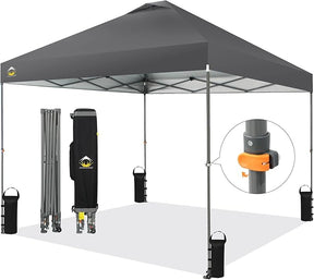 CROWN SHADES Adjustable Height on The Fly, 10x10 Pop Up Canopy - Beach Tent with One Push Setup - Easy Outdoor Sun Shade for