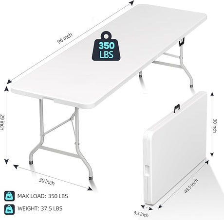 HLPB Folding Table Picnic Table, 8 ft Portable Camping Table with Handle and Safety Locks, Foldable Table Plastic Dining