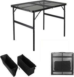 Camping Table 3FT Grill Table with 2×7/15L Storage Bag Foldable Folding Table Picnic Portable Stand Mesh 2 Height Adjustable