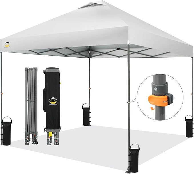 CROWN SHADES Adjustable Height on The Fly, 10x10 Pop Up Canopy - Beach Tent with One Push Setup - Easy Outdoor Sun Shade for