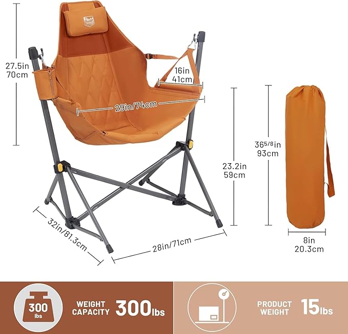 Timber Ridge Hammock Camping Chair with Adjustable Backrest, Heavy Duty Folding Hammock Chair Supports 300lbs, Portable