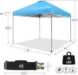 CROWN SHADES Adjustable Height on The Fly, 10x10 Pop Up Canopy - Beach Tent with One Push Setup - Easy Outdoor Sun Shade for