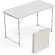 VINGLI 4FT White Folding Table with Carrying Handle Height Adjustable Lightweight Fold Up Portable for Indoor Outdoor