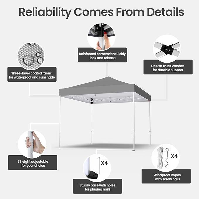 10x10ft Pop Up Canopy Tent,Heavy Duty Waterproof Folding Tent for Camping Parties Events Parties,Outdoor Canopy,Portable Sun