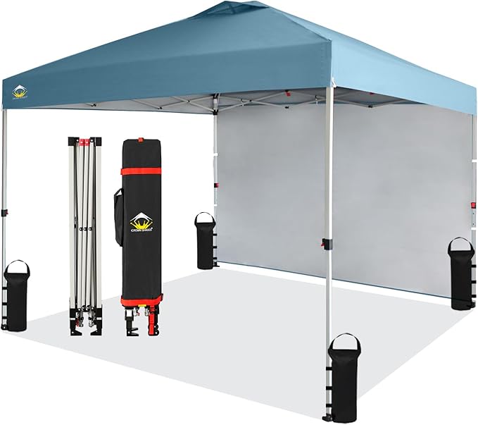 CROWN SHADES 10x10 Pop Up Canopy with 1 Side Wall - Beach Tent with One Push Setup - Outdoor Sun Shade for Events, Parties,