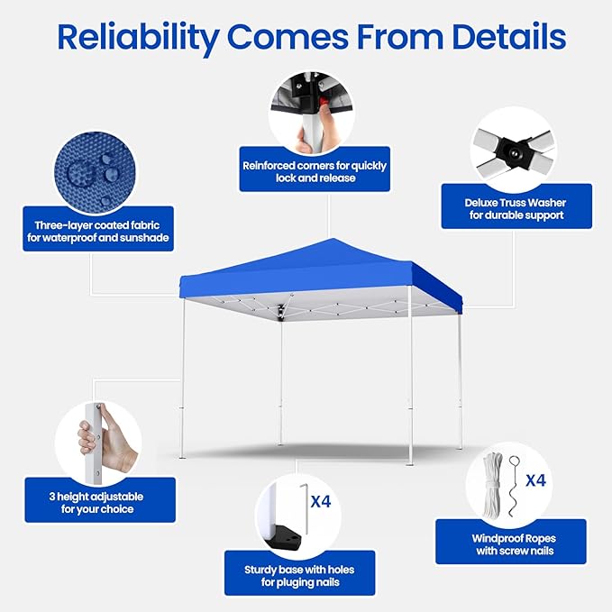 10x10ft Pop Up Canopy Tent,Heavy Duty Waterproof Folding Tent for Camping Parties Events Parties,Outdoor Canopy,Portable Sun