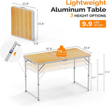 VINGLI 4FT White Folding Table with Carrying Handle Height Adjustable Lightweight Fold Up Portable for Indoor Outdoor
