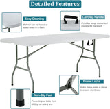 6FT Folding Table, Heavy Duty Plastic Table Portable Fold-in-Half Utility Table Indoor Outdoor Picnic Table w/Handle & Lock
