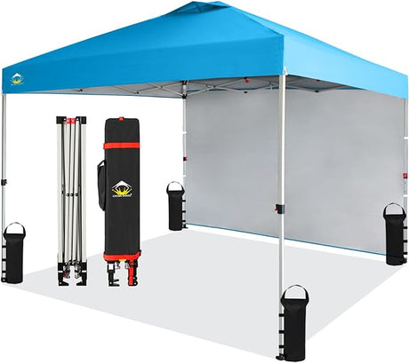 CROWN SHADES 10x10 Pop Up Canopy with 1 Side Wall - Beach Tent with One Push Setup - Outdoor Sun Shade for Events, Parties,