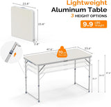 VINGLI 4FT White Folding Table with Carrying Handle Height Adjustable Lightweight Fold Up Portable for Indoor Outdoor