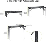 Folding Grill Table, Aluminum Camping Table Adjustable Height Max 27.5" Picnic Table Outdoor Table, Lightweight, Portable