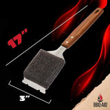 BBQ-AID Bristle Free Grill Brush and Scraper for Barbecue - Extended Large Wooden Handle With Replaceable Head - No Scratch