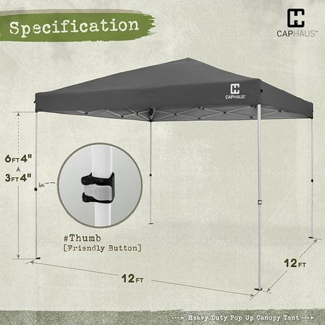 CAPHAUS 12ft x 12ft Patented One-Push Pop Up Outdoor Canopy Tent, Heavy-Duty Commercial Grade w/Central Lock, Portable and