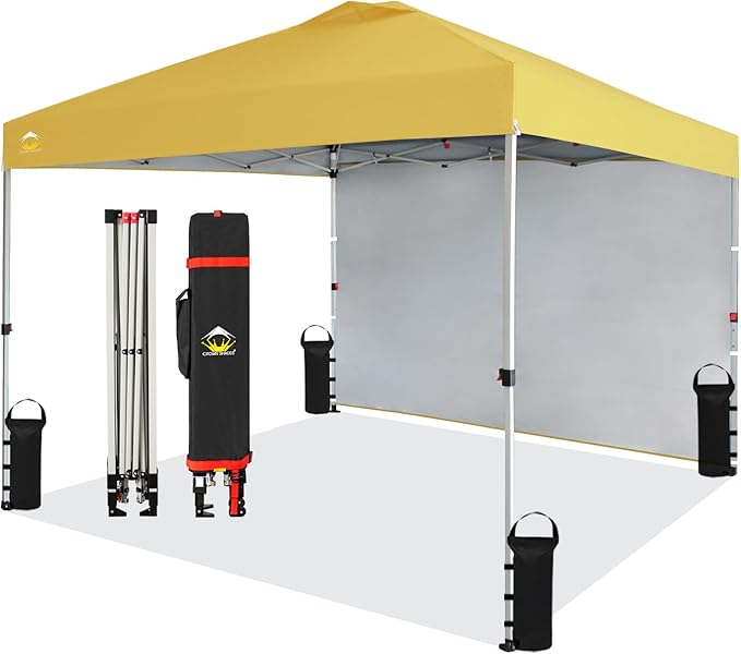 CROWN SHADES 10x10 Pop Up Canopy with 1 Side Wall - Beach Tent with One Push Setup - Outdoor Sun Shade for Events, Parties,