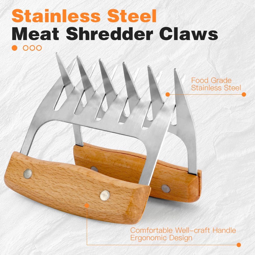 2 PCS Meat Shredder Claws, Stainless Steel Meat Claws, Metal Pulled Pork with Handle Turkey Pork Chicken Shredder Tool