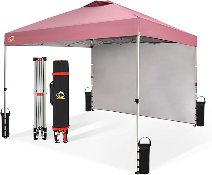 CROWN SHADES 10x10 Pop Up Canopy with 1 Side Wall - Beach Tent with One Push Setup - Outdoor Sun Shade for Events, Parties,