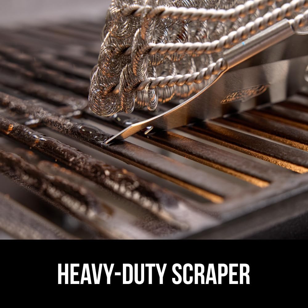 GORILLA GRIP Heavy Duty No Bristle Triple Helix Grill Brush with Scraper for Outdoor Grills, Safe Steam Cleaning, Oversized