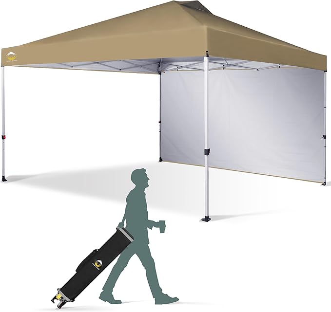 CROWN SHADES 12x12 Pop Up Canopy Tent Instant Commercial with 150D Silver Coated Fabric Including 1 Removable Sidewall, 4