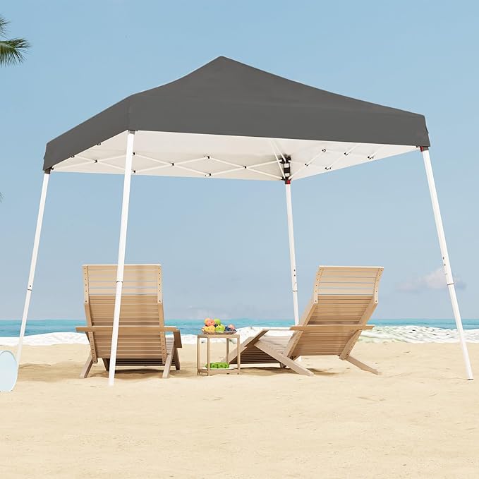 10x10 Pop Up Canopy, 300D Silver Coated Grey Fabric Outdoor Gazebo, Beach Tent Slant Legs with Storage Bag,Easy Up Sun Shade