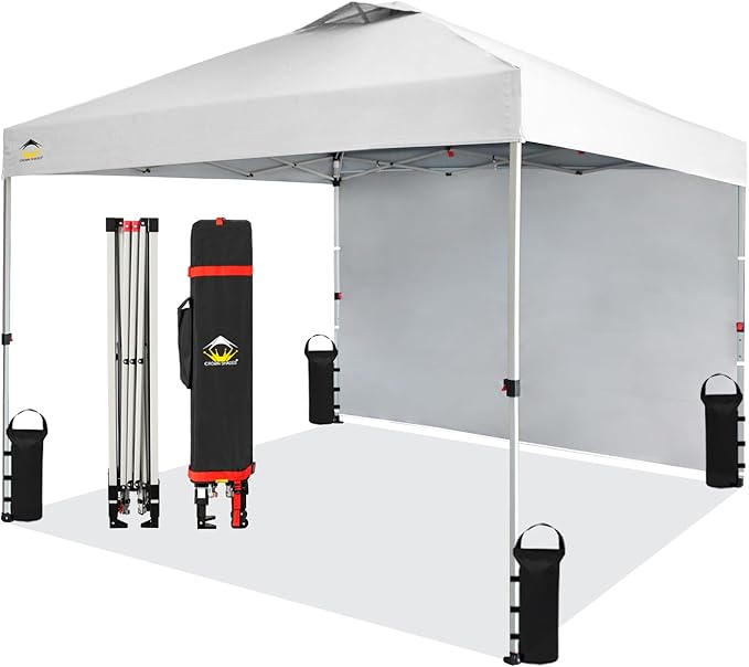 CROWN SHADES 10x10 Pop Up Canopy with 1 Side Wall - Beach Tent with One Push Setup - Outdoor Sun Shade for Events, Parties,