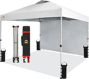 CROWN SHADES 10x10 Pop Up Canopy with 1 Side Wall - Beach Tent with One Push Setup - Outdoor Sun Shade for Events, Parties,