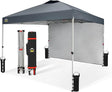 CROWN SHADES 10x10 Pop Up Canopy with 1 Side Wall - Beach Tent with One Push Setup - Outdoor Sun Shade for Events, Parties,