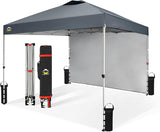 CROWN SHADES 10x10 Pop Up Canopy with 1 Side Wall - Beach Tent with One Push Setup - Outdoor Sun Shade for Events, Parties,