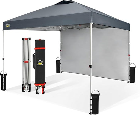 CROWN SHADES 10x10 Pop Up Canopy with 1 Side Wall - Beach Tent with One Push Setup - Outdoor Sun Shade for Events, Parties,