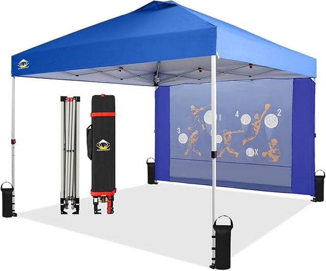 CROWN SHADES 10x10 Pop Up Canopy Tent with Game Netting - Beach Tent with One Push Setup - Outdoor Sun Shade for Events,
