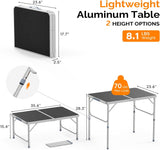 VINGLI 3FT Small Camping Table Adjustable Height Aluminum Folding Table for Picnic Party BBQ, Plastic RV Suitcase Table