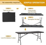 6FT Folding Table, Heavy Duty Plastic Table Portable Fold-in-Half Utility Table Indoor Outdoor Picnic Table w/Handle & Lock