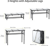 Folding Camping Table, Aluminum Small Folding Table 3 Adjustable Height Max 27.5", Portable Table with Carry Handle,