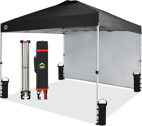 CROWN SHADES 10x10 Pop Up Canopy with 1 Side Wall - Beach Tent with One Push Setup - Outdoor Sun Shade for Events, Parties,