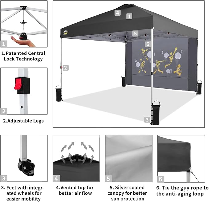 CROWN SHADES 10x10 Pop Up Canopy Tent with Game Netting - Beach Tent with One Push Setup - Outdoor Sun Shade for Events,