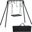RELIANCER Grill Swing,Campfire Grill Cooking Stand w/8 Hooks & Storage Bag,Cast Iron BBQ Party Swing Grilling Cooking