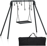 RELIANCER Grill Swing,Campfire Grill Cooking Stand w/8 Hooks & Storage Bag,Cast Iron BBQ Party Swing Grilling Cooking